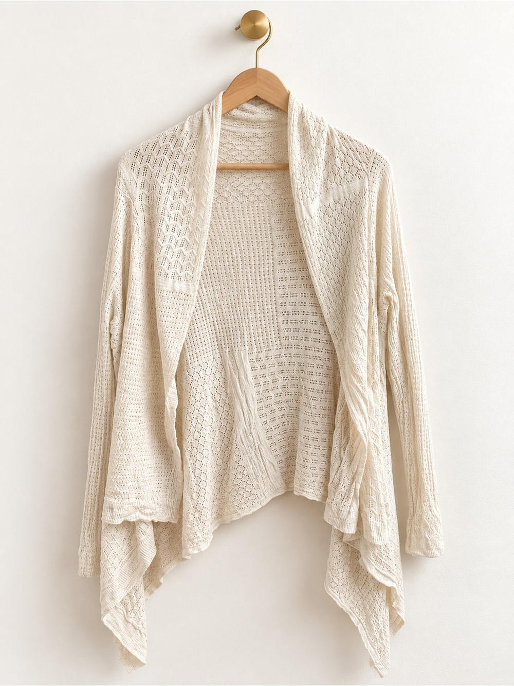 Knox Rose Ivory Patchwork Open Knit Draped Cardigan Size XL Boho